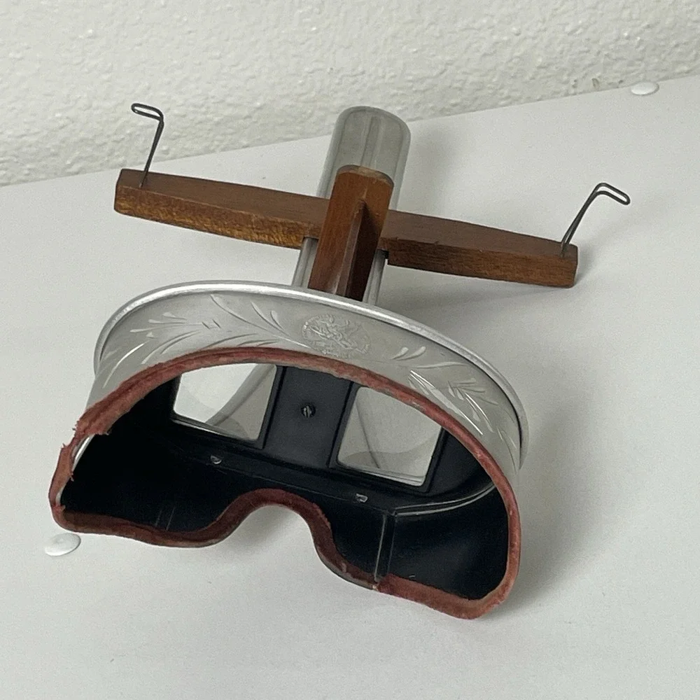 Antique Stereoscope The Perfecscope Metal Wood 1900 Exhibition w/ 60 Cards